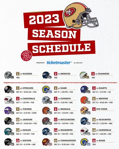 San Francisco 49ers 2023 Season Schedule NFL 8x10 Photograph Print Cover
