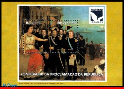 2225 BRASIL 1989 PROCLAMACIÓN REPÚBLICA, HISTORIA, PINTURA, ARTE, MI# B81 B-83 MNH Foto 1 de 2
