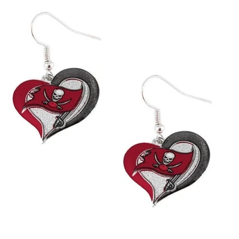 Tampa Bay Buccaneers Football NFL Heart Swirl Charm Silver Dangle Earrings Set Cover