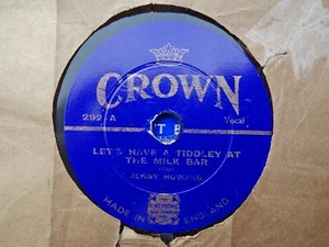 JENNY HOWARD - Let's Have A Tiddley At The Milk Bar / Idle Rich 9" 78 rpm disc - Picture 1 of 1