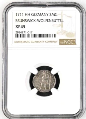 1711 HH German States Brunswick Wolfenbuttel Wildman 2 Mariengroschen NGC XF 45 - Image 1 of 2