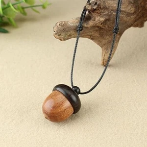 Wooden Acorn Locket Necklace, Spring time, Squirrel, Cute, Nature, Plants, Seed - Picture 1 of 5