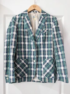 Vintage 70er 80er Jahre Damen grün/blau karierter Blazer ASTER ONE Größe 12 - Bild 1 von 5