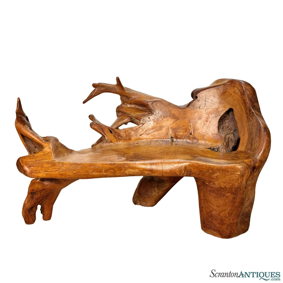 Banco escultórico vintage monumental raíz de teca burl Foto 1 de 4