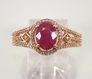 Ruby and Diamond Halo Engagement Ring Rose Gold Size 7 July Gemstone - Picture 1 of 5