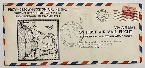 1954 BOSTON AIRLINE FIRST FLIGHT COVER BETWEEN PROVINCETOWN AND BOSTON Cover