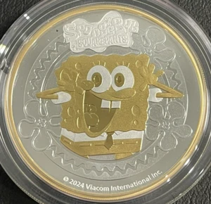 2024 2 Oz Silver Tuvalu SpongeBob SquarePants Gilded Proof Coin Mintage of 2000! - Picture 1 of 6