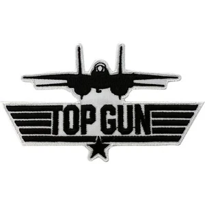 Top Gun Black White Iron Sew On Patch  Shirt Jeans Hat Cap Bag Embroidered Badge - Picture 1 of 1