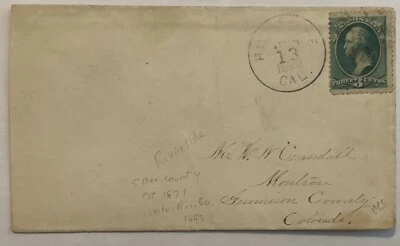 1882 RIVERSIDE CALIFORNIA COVER FANCY CANCEL BACKSTAMP MONTROSE COLORADO - Image 1 of 3