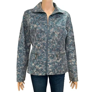 Chicos Snakeskin Leather Jacket Size 1.5/M/10 Blue Irridescent Shiny Zip Up - Picture 1 of 11