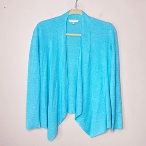 Eileen Fisher Organic Linen Open Front Waterfall Cardigan Sweater Size XS Blue - Picture 1 of 6