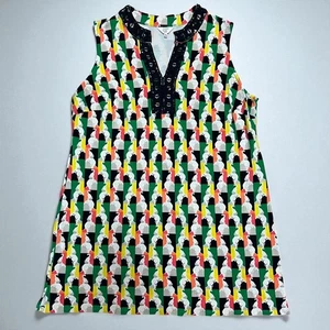 Crown & Ivy Woman 2X Sleeveless Tunic Dress Elephants Print Black Crochet Trim - Picture 1 of 13