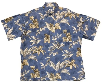 Pierre Cardin Hawaiian Floral Button Down Shirt Blue/Brn Mens Size XXL Cotton - Image 1 of 3
