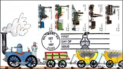 Scott 2366a 22 Cents Trains Fox Hand Painted FDC #5 - Image 1 of 2