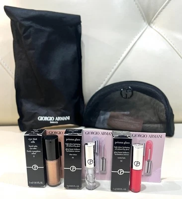 Bolso de 5 piezas GIORGIO ARMANI Beauty negro con cremallera, color de ojos satinado líquido, brillo de labios Foto 1 de 4