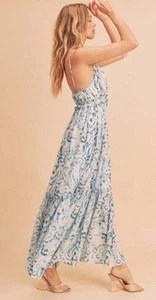 Aemi + Co Davia Floral Tiered Sun Maxi Dress Size Large Blue/White NWT - Picture 1 of 6