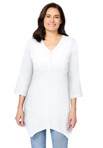 Woman Within Plus Size Handkerchief Hem Henley Tunic - Picture 1 of 20