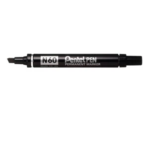 Pentel N60 Permanentmarker Keilspitze 3,9-5,7 mm Schnur schwarz 12er Pack - Bild 1 von 1