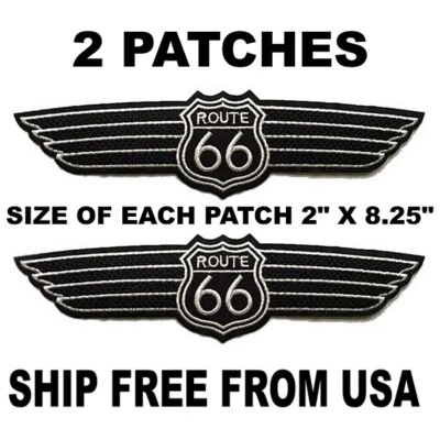 2 ROUTE 66 WINGS PATCH embroidered Iron-on Sew-On Mother Road  High Quality - Image 1 of 2