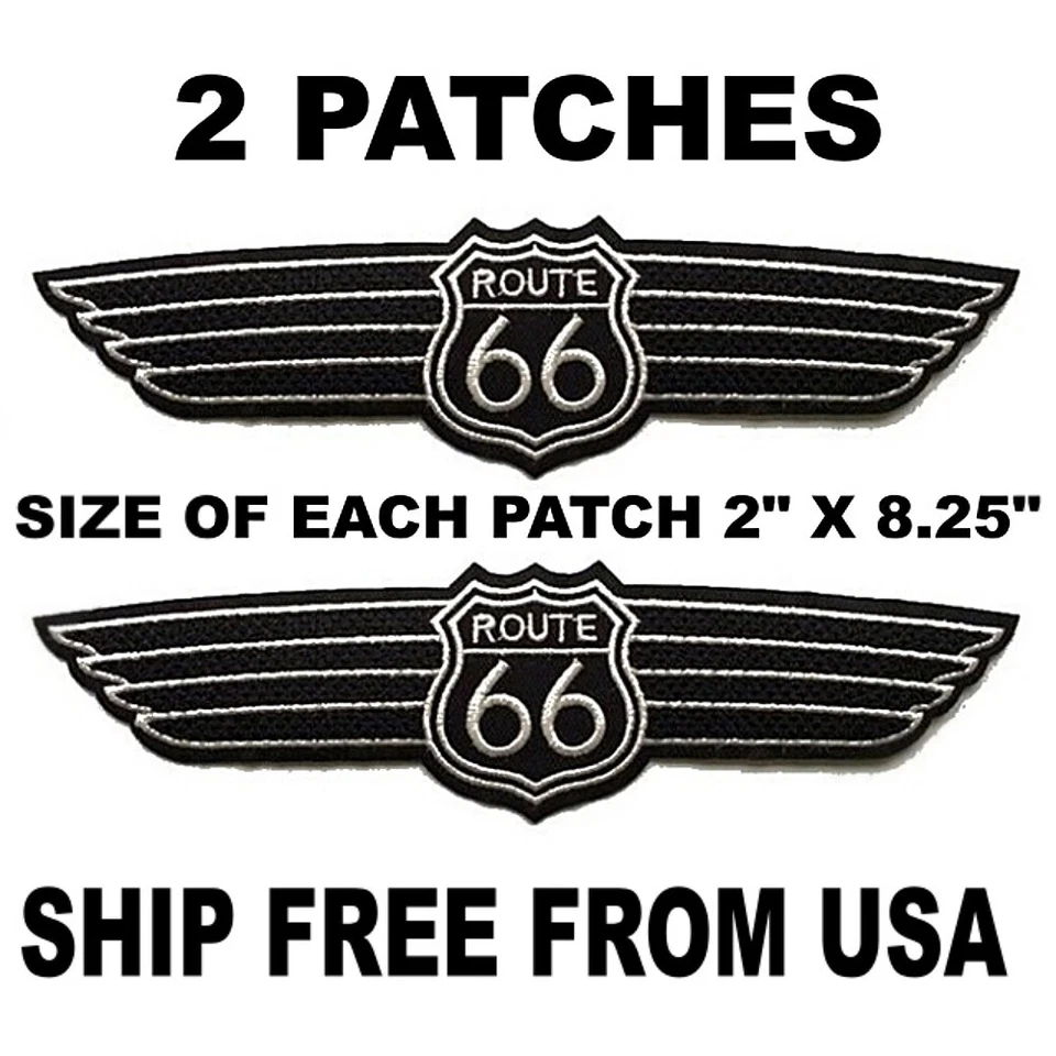 2 ROUTE 66 WINGS PATCH embroidered Iron-on Sew-On Mother Road  High Quality - Image 1 of 2