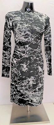 Vestido Suéter Karen Kane Negro Gris/Blanco Estampado Granito Elástico XS Foto 1 de 4