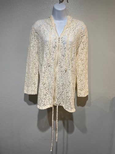 OFF WHITE Felpa con cappuccio trasparente e zip intera in pizzo floreale Cactus Lg