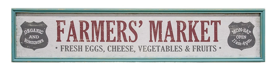 Framed FARMER'S MARKET SIGN -FRESH EGGS- CHEESE- Rustic Country Cottage  9"X42" - Image 1 of 1