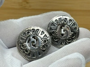 .925 Sterling Silver Earrings Mexico Shield Clip-On 1" 8.2g - Picture 1 of 4