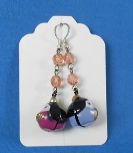 Hand made earrings on card 2 different Asian Doll jingle bells, hook, dangle, - Picture 1 of 3