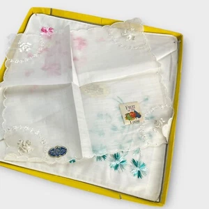 VTG NOS Set of 3 Women's Handkerchiefs Blue Pink White Square Switzerland - Picture 1 of 5