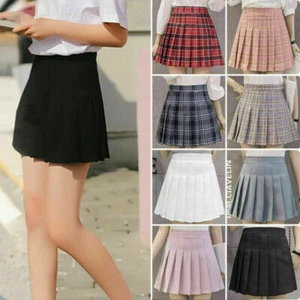 Women High Waist Plaid Pleated Casual Tennis Style Girl Skater Mini Skater Skirt - Picture 1 of 15