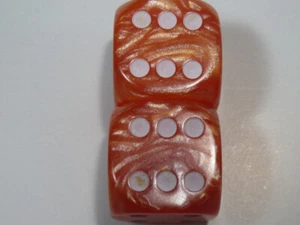 NEW Dice Set of 2 D6 (22mm) - Pearl Orange w/ white pips - Picture 1 of 3