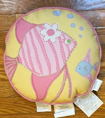 FISH  PILLOW Pottery Barn KIDS Decorative Throw Round Pink Yellow Angelfish - Image 1 of 4