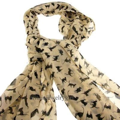 Nuevo Dije Moda Patrón Gato Estampado Animal Chal Bufanda Envoltura para Damas Mujeres Foto 1 de 4