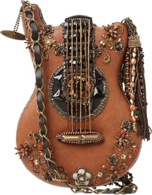 Mary Frances Special Hall Of Fame Bag Guitar Brown Beaded Handbag Music Tan NEW - Image 1 of 4