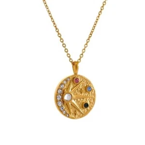 14k Gold Plated Moon Stars Celestial Charm Color Pendant Chain Women Necklace - Picture 1 of 14