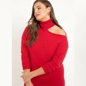 Vestido Suéter Eloquii Asimétrico Hombro Frío Cuello Alto Talla 18/20 Rojo Vacaciones - Imagen 1 de 8