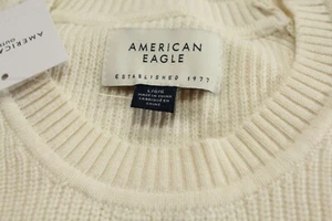 NEW Men's AE Shaker Stitch Crewneck Cotton Sweater Ribbed Pullover Ivory $60 - Picture 1 of 5