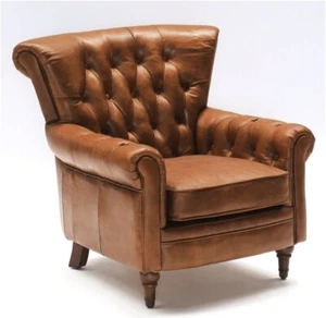 Vintage Chesterfield Ledersessel Braun Leder Ohrensessel Club Sessel Echtleder - Bild 1 von 5