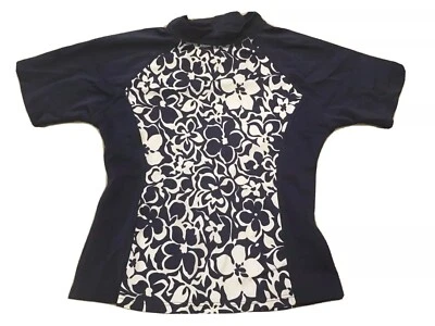 Traje de baño Lands End pequeño 7/8 niñas Rashguard top azul marino floral Foto 1 de 4