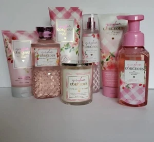 7 PCS BATH & BODY WORKS GINGHAM GORGEOUS CREAM WASH SCRUB CANDLE SOAP & MIST NEW - Picture 1 of 5