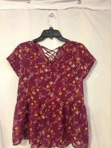 Women's Peplum Top - Short Sleeve Lace Up Back - Xhilaration - Cranberry - L - Picture 1 of 3