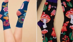 Floral Socks Embroidered One Size 4 5 6 Size S M Choose from - Picture 1 of 25