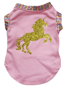 Gold Unicorn Light Pink Cotton Top T-Shirt Pet Cat Dog Puppy One Piece Clothes - Picture 1 of 1