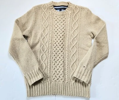 Tommy Hilfiger Mens Heavy Sweater Cream Off White Cable Knit Sz Medium  - Image 1 of 4
