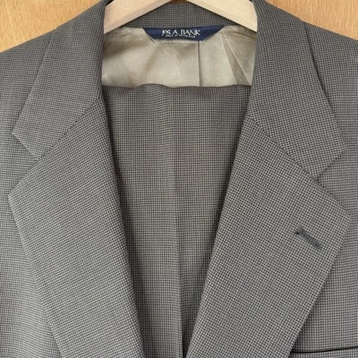 Jos A Bank Blazer Suit Mens 43R Brown Houndstooth 2 Button Wool Canvas 34x30 - Image 1 of 4