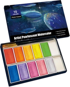 10-Color Shimmer Watercolor Paint Set, 6ML Glitter Metallic Paints - Picture 1 of 14