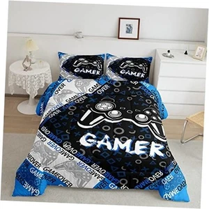 Kids Video Games Gamer Comforter Set Boys Teens Blue and Black Grey Gaming All - Picture 1 of 7