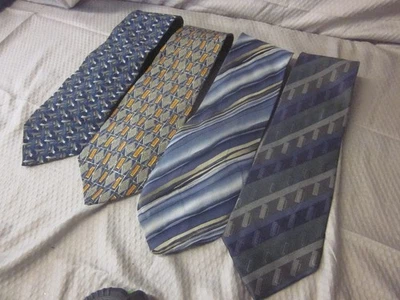 Lote de 4 corbatas geométricas 100 % seda DKNY, J. Garcia, Rhino & Puppy, Guess Foto 1 de 4