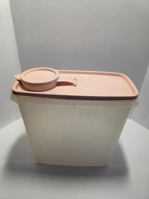 Tupperware Cereal Keeper Dispenser Flip Top Spout Pink Lid Rectangular Tall - Image 1 of 4